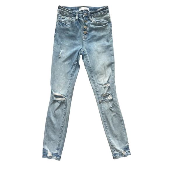 Vervet Skinny Jeans Women's Size 24 Blue Light wash distressed Button fly Grunge - Picture 1 of 15